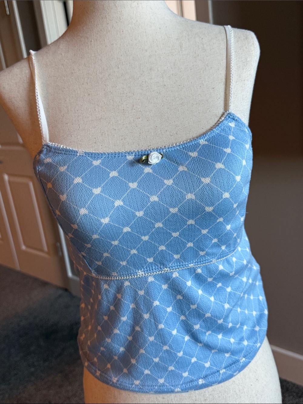 blue heart Lattice tank top